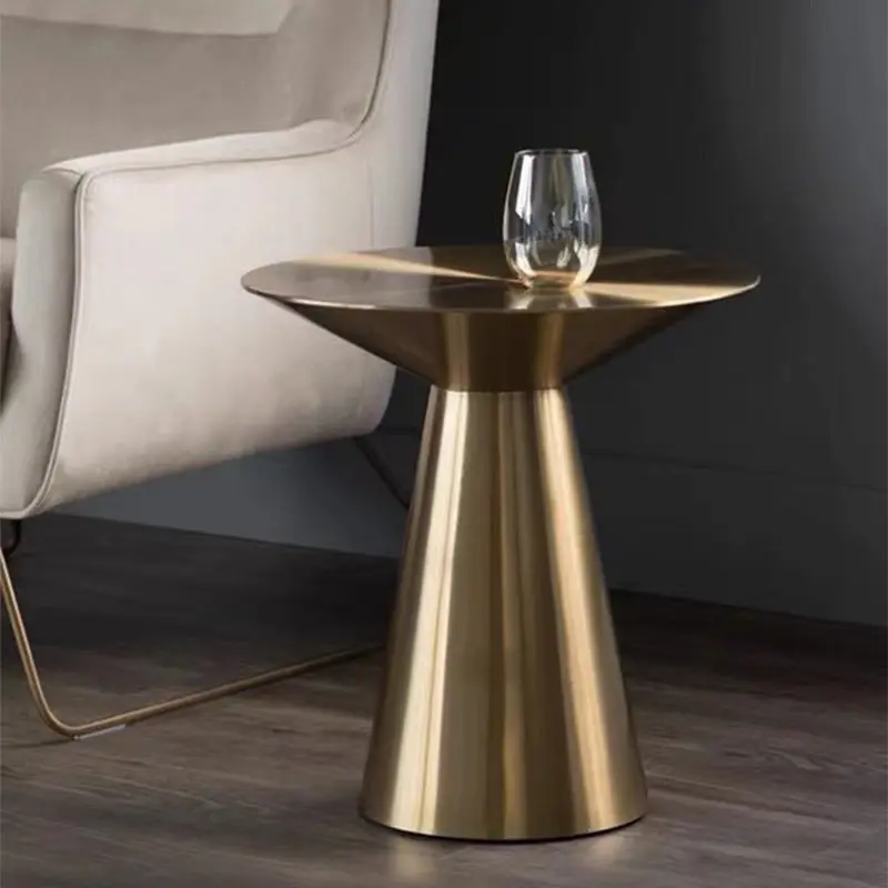 Modern Minimalist Round Stainless Steel Side Table 1-Tier For Living Room