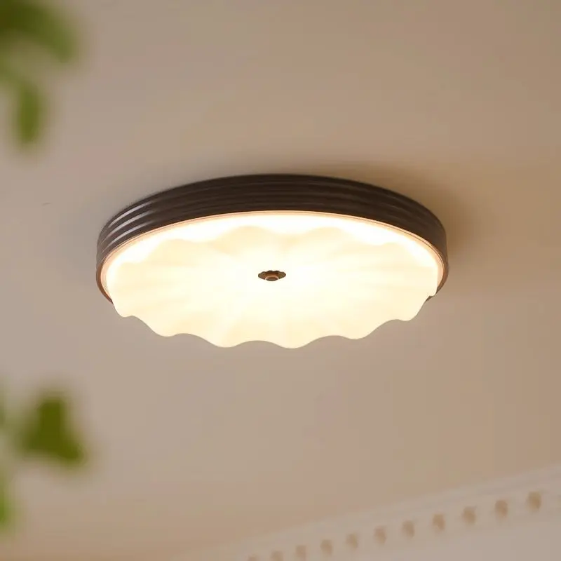 Traditional Chinese Acrylic Iron Wavy Circle LED Flush Mount Ceiling Light For Bedroom