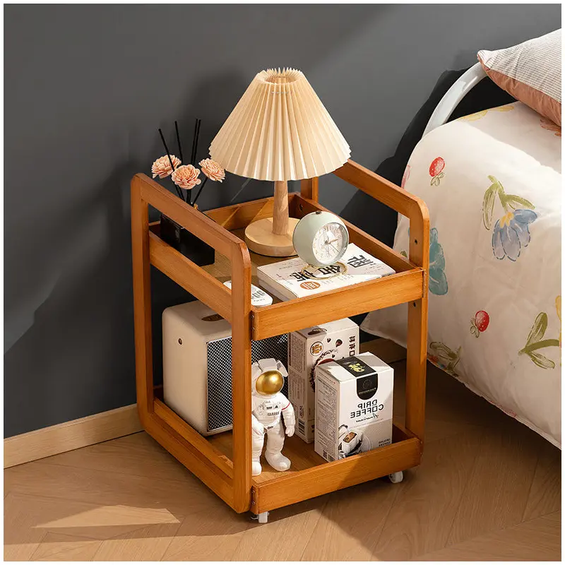 Traditional Chinese Bamboo Movable Rounded Square Side Table 2/3-Tier For Living Room