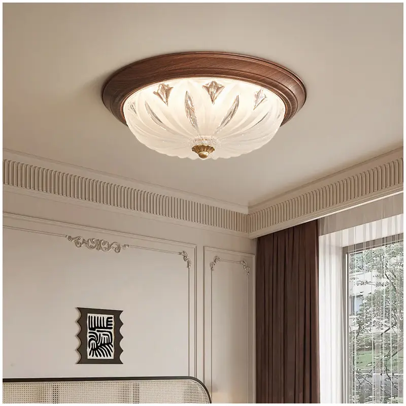 Traditional Chinese Glass Iron Textured Semi-Dome LED Flush Mount Ceiling Light For Bedroom
