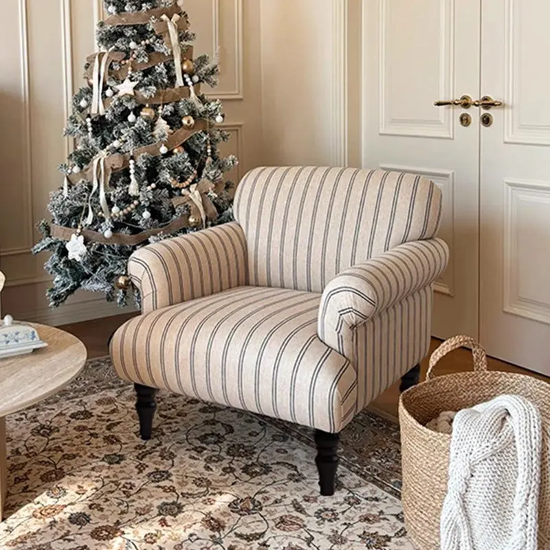 Traditional French Rectangular Velvet Crinkled Woven Fabric Solid Wood Accent Chair Backrest Armrest For Living Room