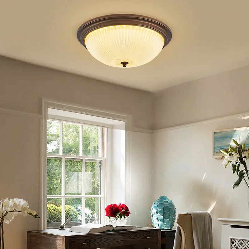 Traditional Vintage Glass Iron Patterned Round 2/3/4 Lights Flush Mount Ceiling Light For Bedroom