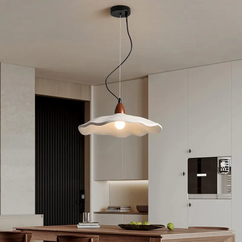 Traditional Vintage Stone Wood Metal Round Bowl Pendant Light 1-Light For Living Room