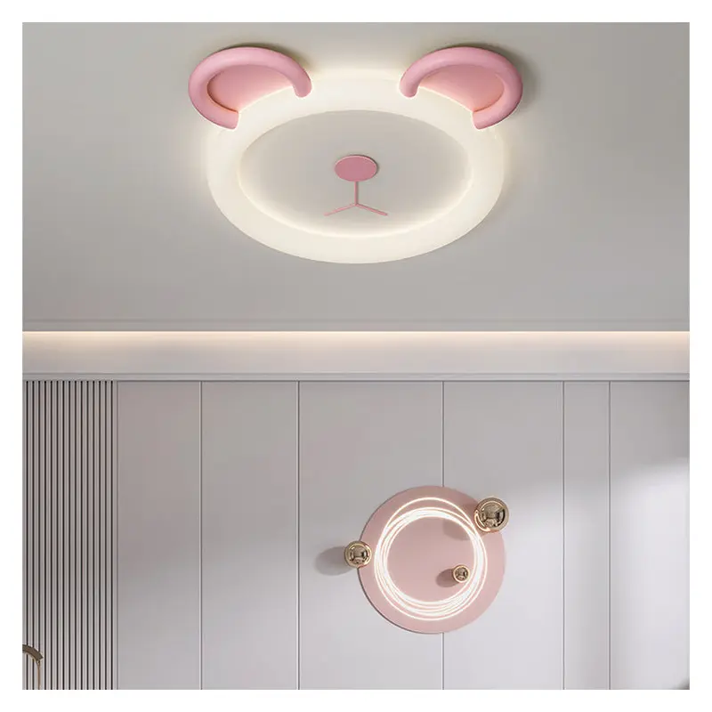 Contemporary Creative Cartoon Panda PE Resin LED Kids Flush Mount Ceiling Light For Bedroom