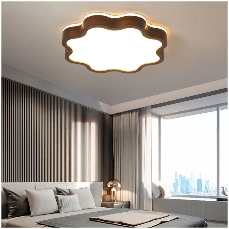 Contemporary Creative Plum Shaped Wooden Acrylic LED Flush Mount Ceiling Light For Bedroom