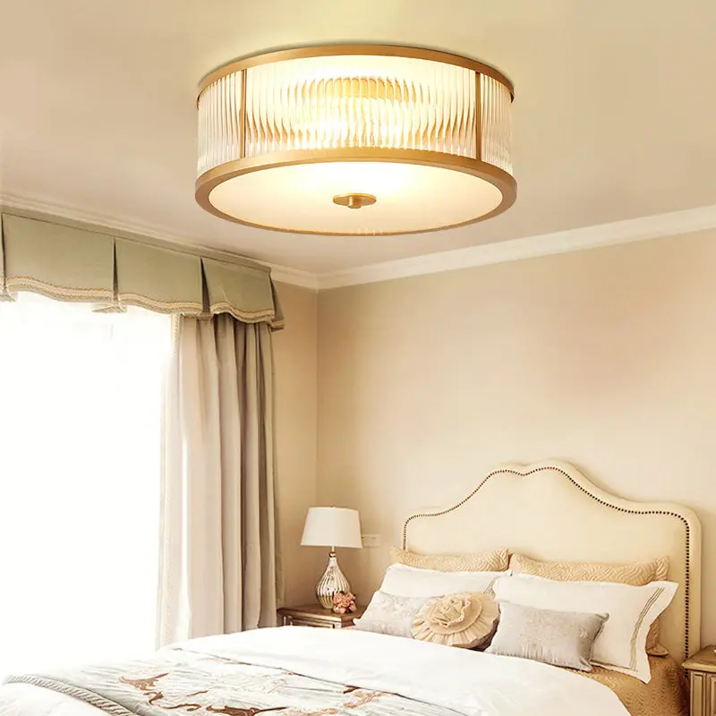 Traditional European Round Copper Glass 3/4/6 Light Flush Mount Ceiling Light For Living Room