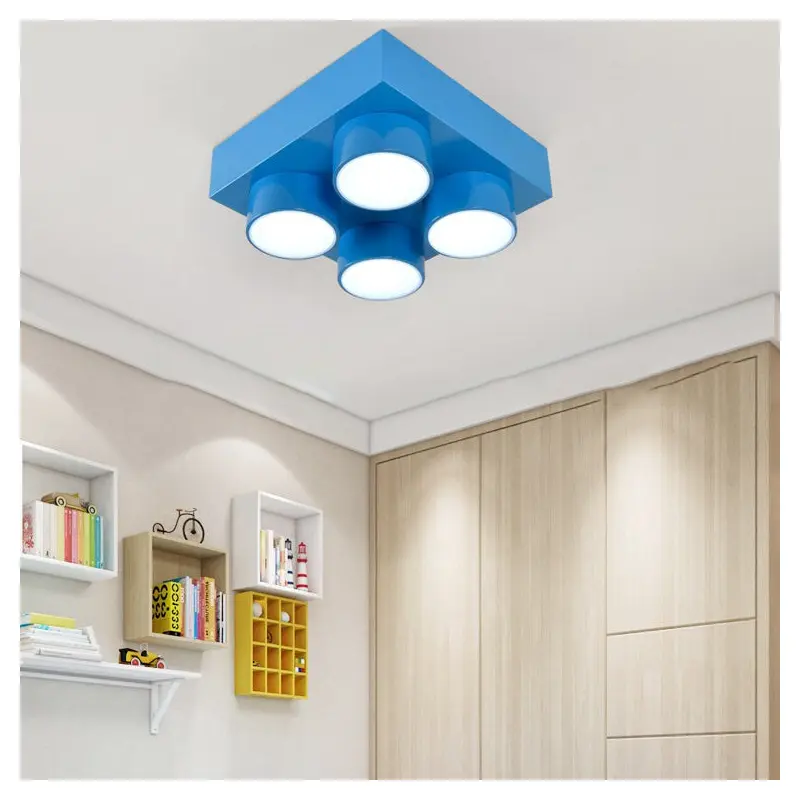 Contemporary Creative Building Block Square Iron LED Flush Mount Ceiling Light For Bedroom