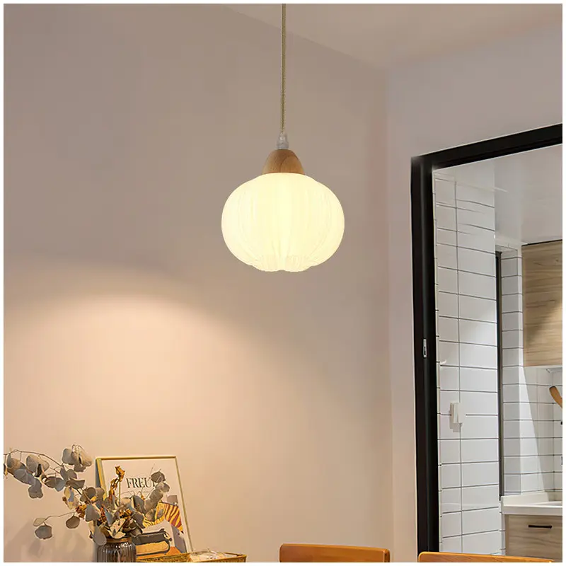 Traditional Vintage Flower Wood Acrylic 1-Light Pendant Light For Living Room