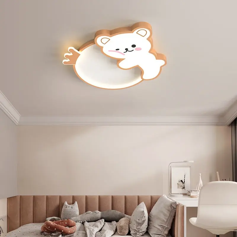 Contemporary Creative Bear Iron Acrylic LED Flush Mount Ceiling Light For Bedroom