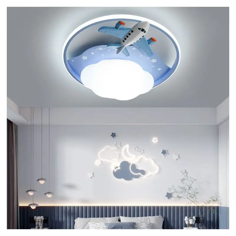 Contemporary Creative Resin Cartoon Airplane Rabbit Iron LED Kids Flush Mount Ceiling Light For Bedroom