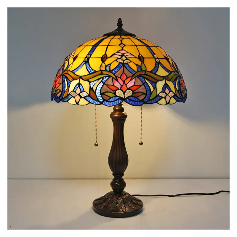 Traditional Tiffany Stained Glass Peacock Sunflower Resin Base 2-Light Table Lamp For Study