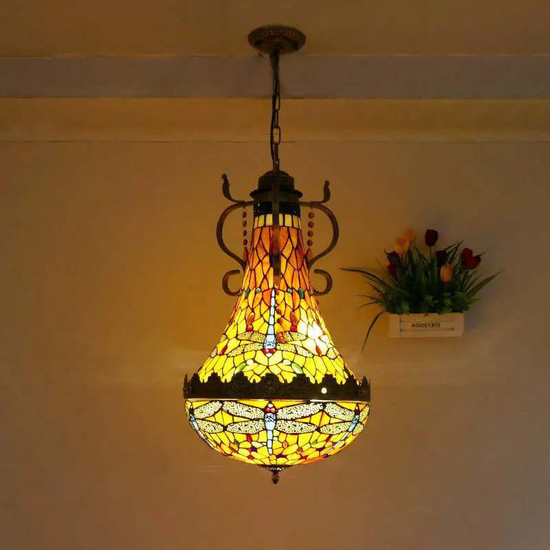 Traditional Vintage Half Round Table Teardrop Iron Glass 5/8 Light Pendant Light For Living Room
