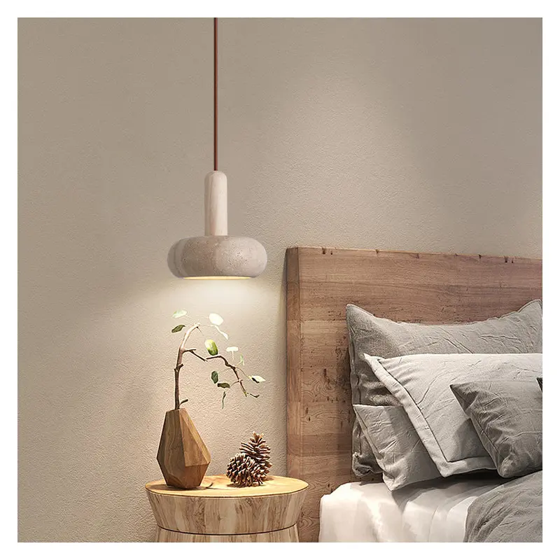 Traditional Vintage Round Mantle Cylinder Marble LED Pendant Light For Living Room