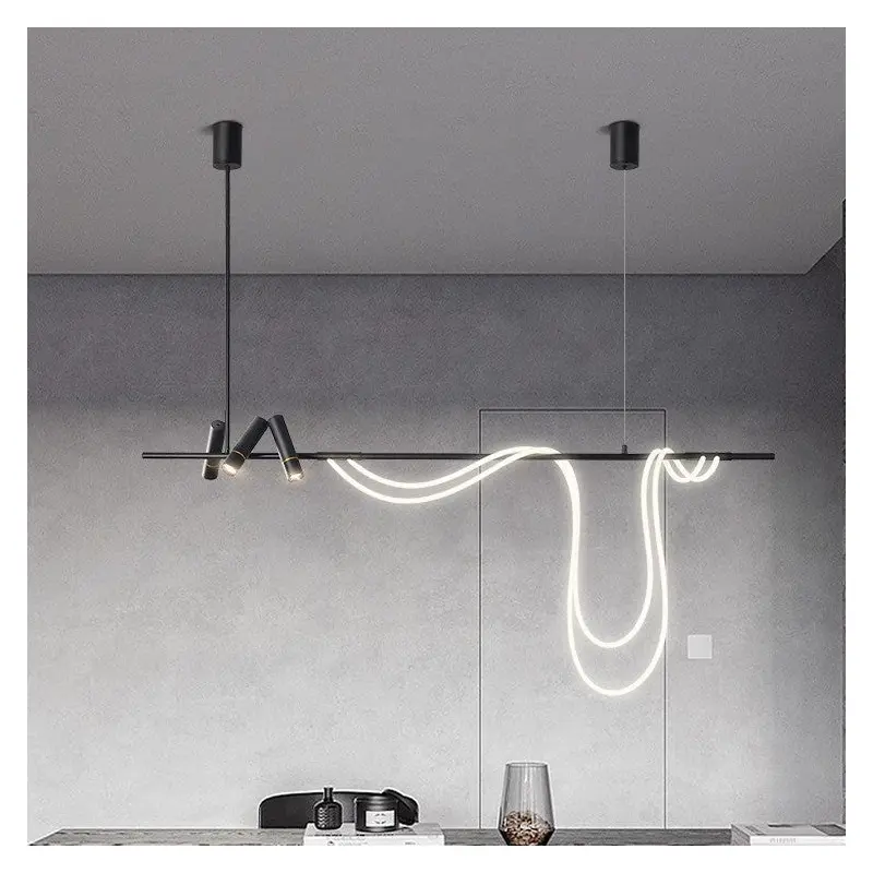 Contemporary Creative Arc Line Iron Acrylic LED Island Light Chandeliers For Dining Room