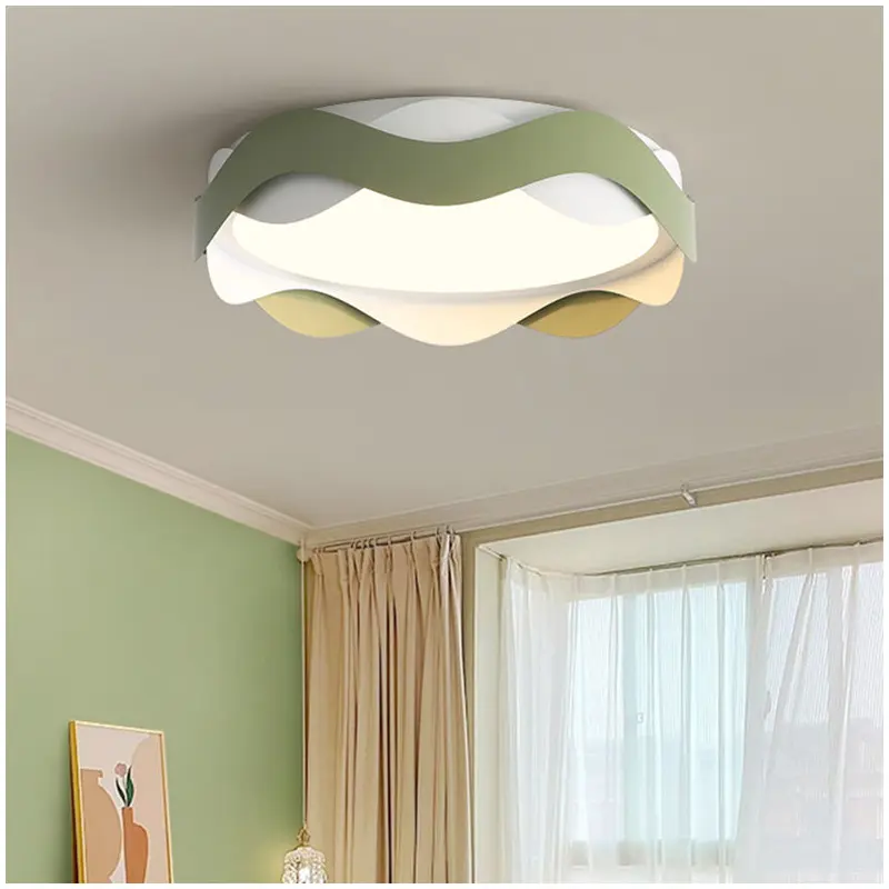 Contemporary Creative Cream Waves Round Acrylic Iron LED Flush Mount Ceiling Light For Living Room