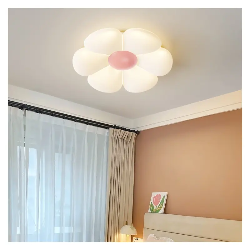 Contemporary Creative Daisy Flower PE Iron LED Flush Mount Ceiling Light For Bedroom
