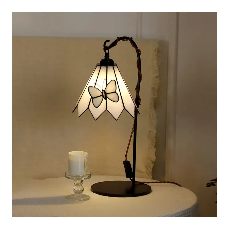 Traditional Vintage Butterfly Prismatic Metal Glass 1-Light Table Lamp For Bedroom