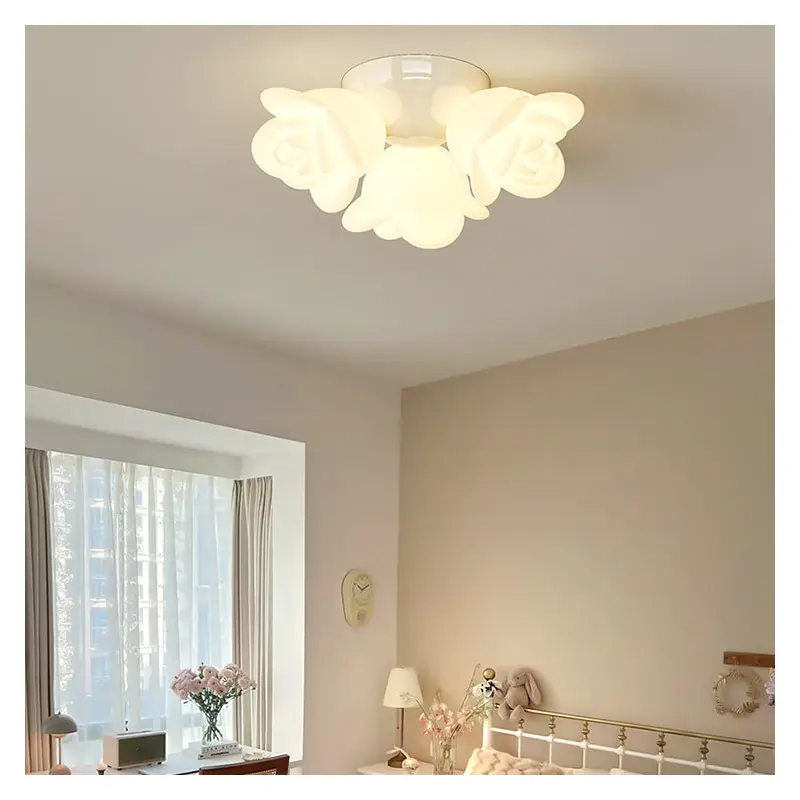 Contemporary Creative Rose Orb PE Iron LED Flush Mount Ceiling Light For Living Room