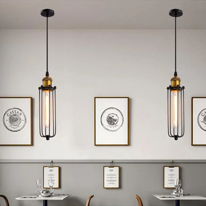 Traditional Vintage Cylinder Wire Iron Aluminum 1-Light Pendant Light For Living Room