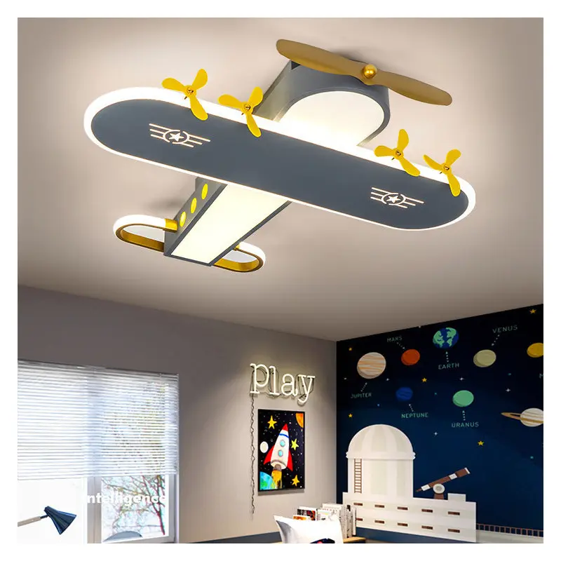 Contemporary Creative Kids Airplane Iron LED Flush Mount Ceiling Light For Bedroom