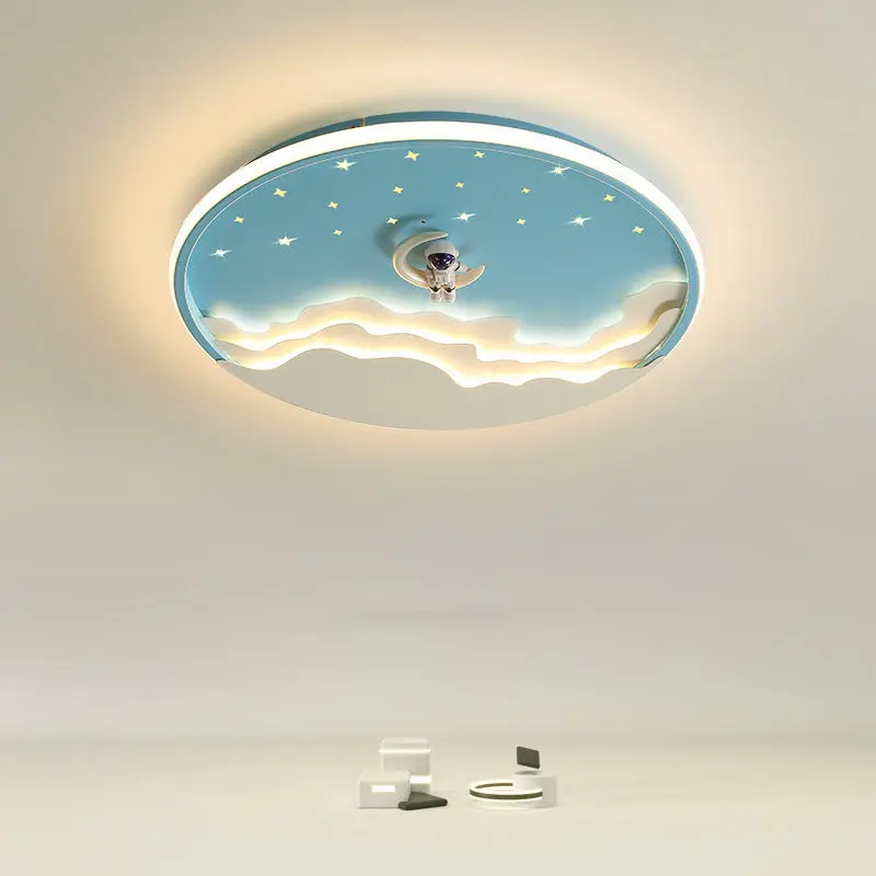 Contemporary Creative Kids Round Cloud Astronaut Iron LED Flush Mount Ceiling Light For Bedroom
