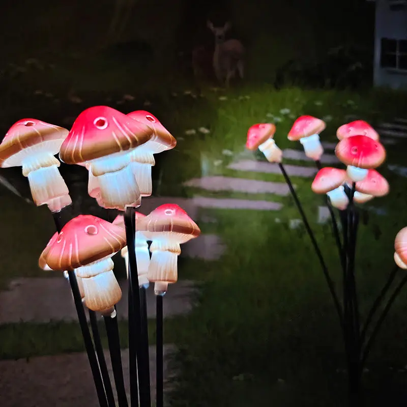 Modern Art Deco Solar Waterproof Mushroom Branch Plastic Stainless Steel LED Outdoor Ground Plug Light For Garden
