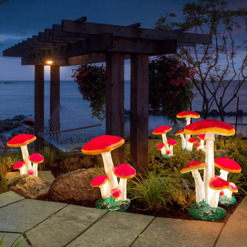 Modern Art Deco Solar Waterproof Mushroom Resin Glass Fibre LED Landscape Lighting Outdoor Light For Garden