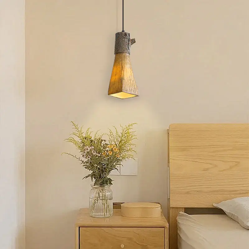 Traditional Vintage Stump Cylinder Resin 1-Light Pendant Light For Living Room