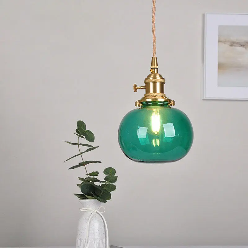 Traditional Vintage Water-ripple Glass Geometric Polygon Shade Brass 1-Light Pendant Light For Living Room