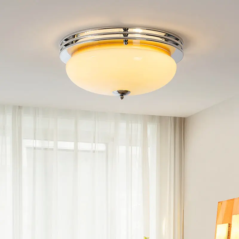 Traditional Vintage Round Hardware Glass LED Flush Mount Ceiling Light For Living Room