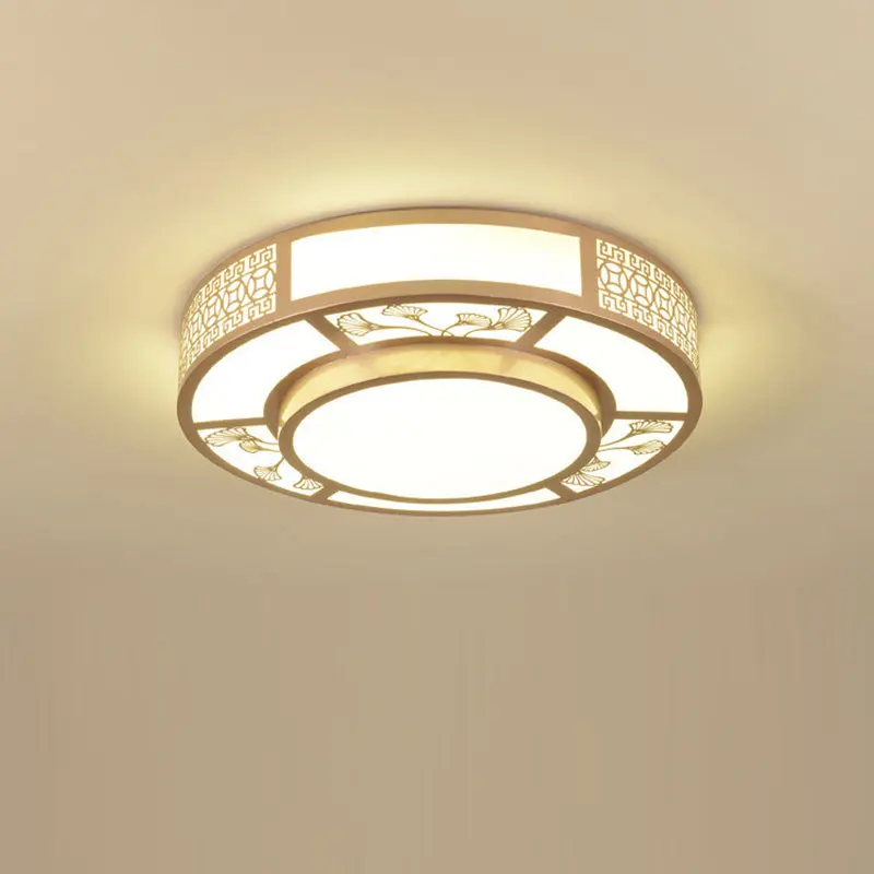 Traditional Chinese Iron Acrylic Round LED Flush Mount Ceiling Light For Living Room