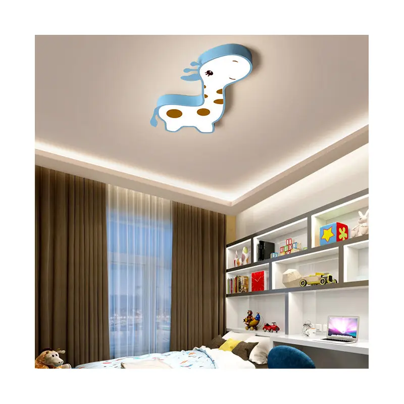 Contemporary Creative Animal Deer Acrylic Hardware LED Kids Flush Mount Ceiling Light For Bedroom