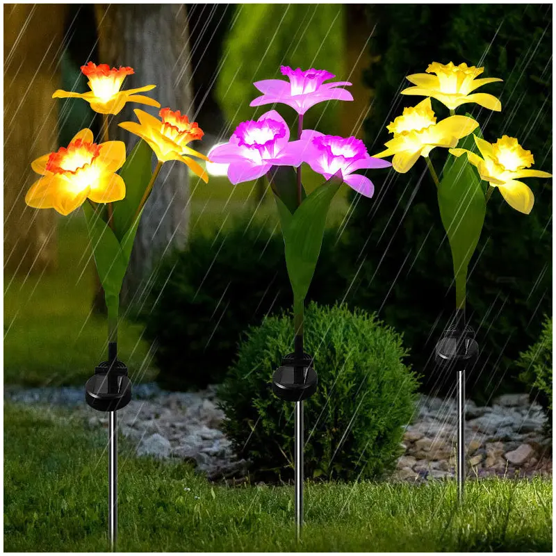 Contemporary Creative Artificial Daffodil Flower LED Solar Waterproof Lawn Insert Light For Outdoor Patio