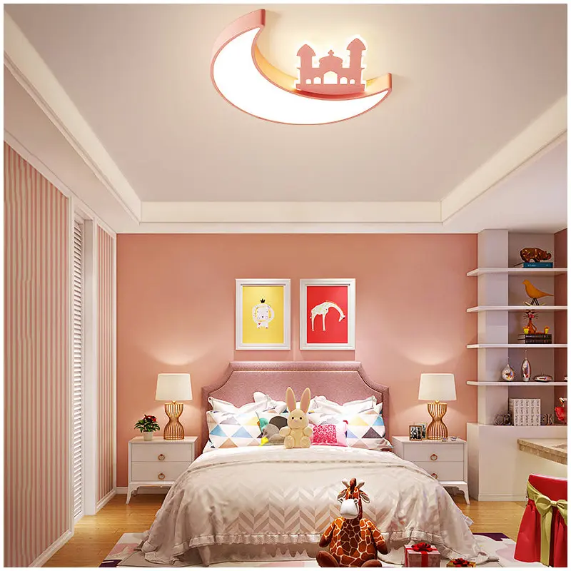 Contemporary Creative Moon Acrylic Hardware LED Kids Flush Mount Ceiling Light For Bedroom