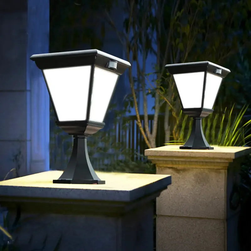 Contemporary Industrial Hexagonal Aluminum Glass Human Sensing LED Solar Outdoor Post Light For Garden