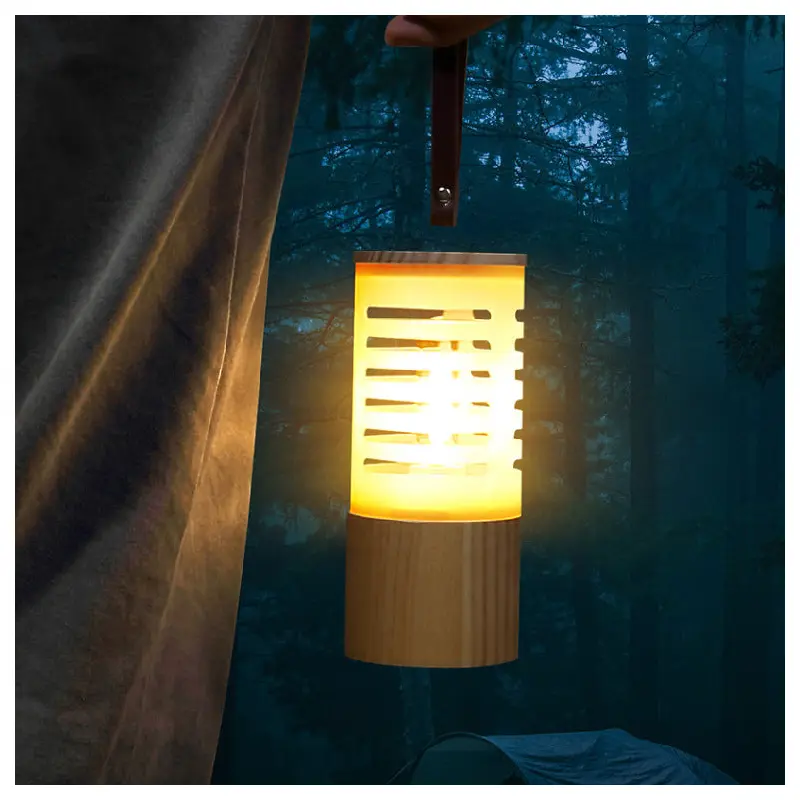 Contemporary Retro Wooden Cylindrical USB Charging LED Portable Outdoor Light Camping Light For Outdoor Patio