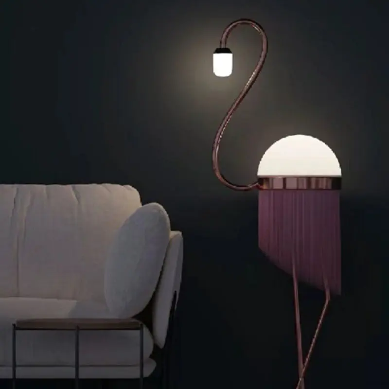 Modern Art Deco Iron PE Flamingo 1-Light Standing Floor Lamp For Living Room