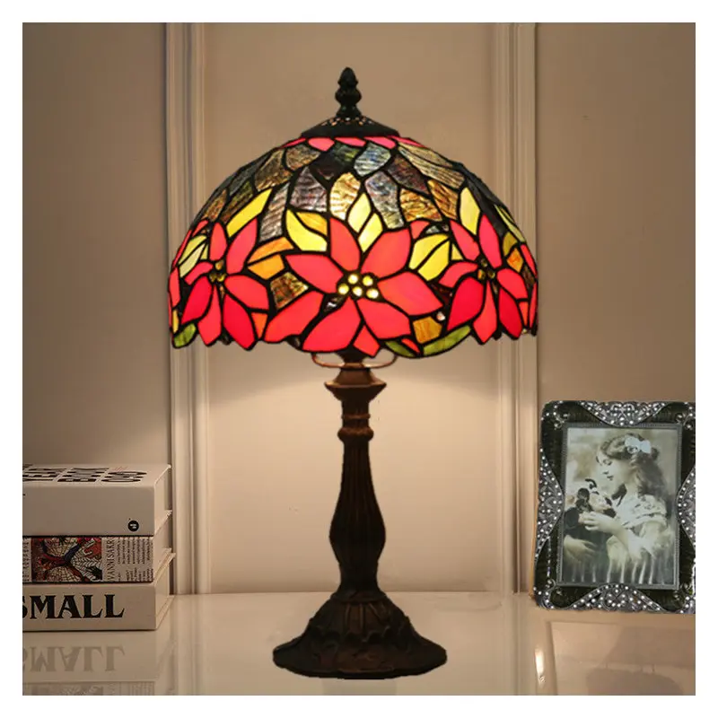Traditional Tiffany Sunflower Stained Glass Dome 1-Light Table Lamp For Study