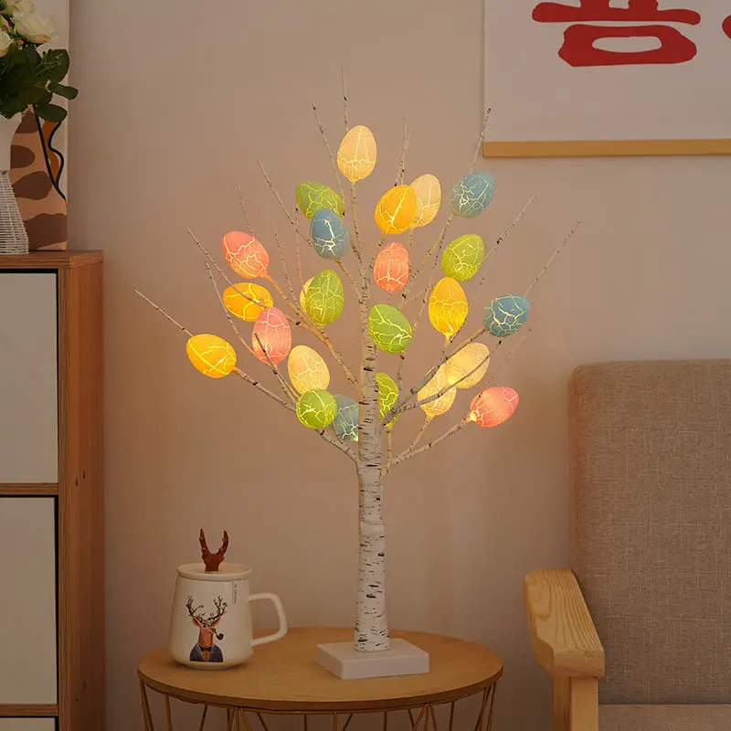 Contemporary Creative Easter Plastic Birch Eggs LED Decorative Table Lamp For Bedroom
