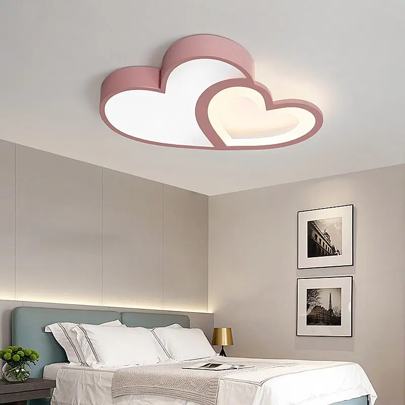 Contemporary Creative Overlapping Double Hearts Acrylic Iron LED Flush Mount Ceiling Light For Bedroom