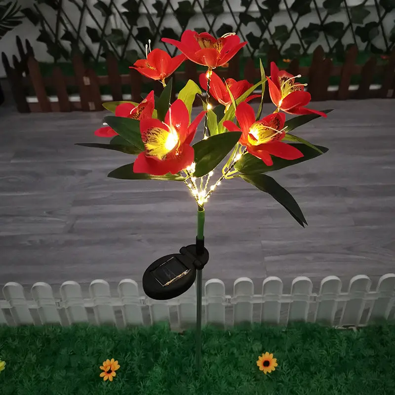 Contemporary Creative Artificial Orchid Flower LED Solar Waterproof Lawn Insert Light For Outdoor Patio