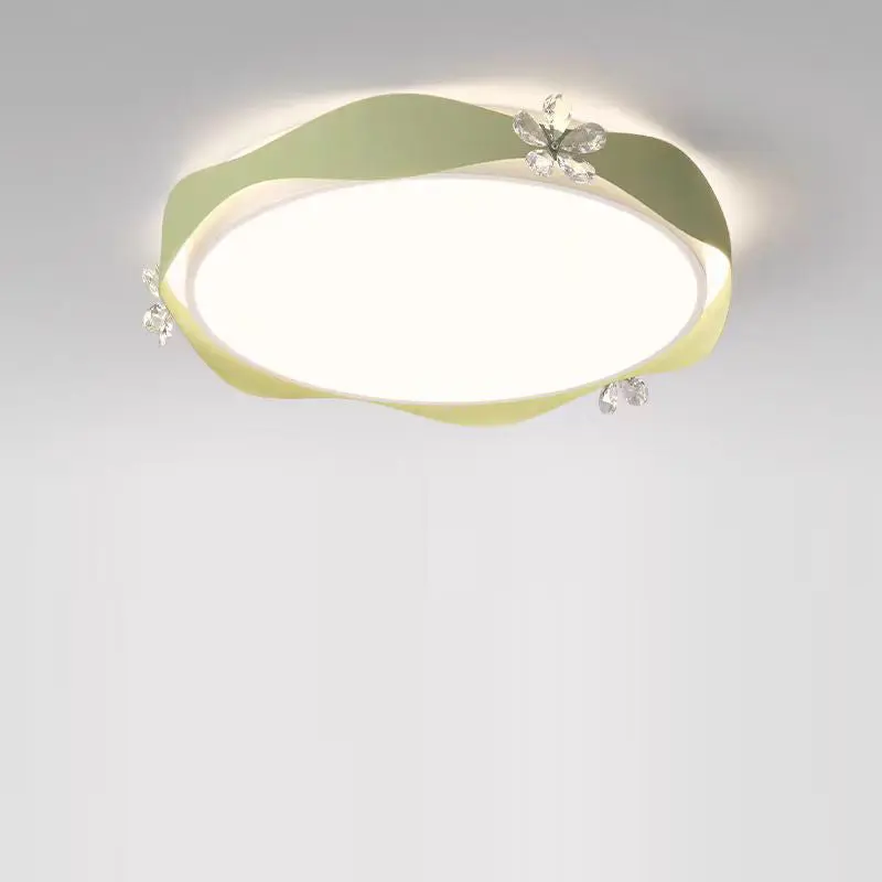 Contemporary Creative Round Flower Wave Iron Crystal PVC LED Flush Mount Ceiling Light For Bedroom