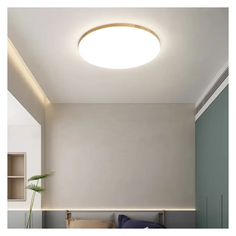 Modern Simplicity Round Acrylic Wood Edge LED Flush Mount Ceiling Light For Bedroom