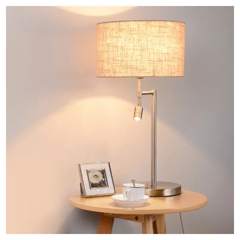 Traditional Vintage Cylinder Fabric Iron 2-Light Rotatable Spotlight Table Lamp For Home Office
