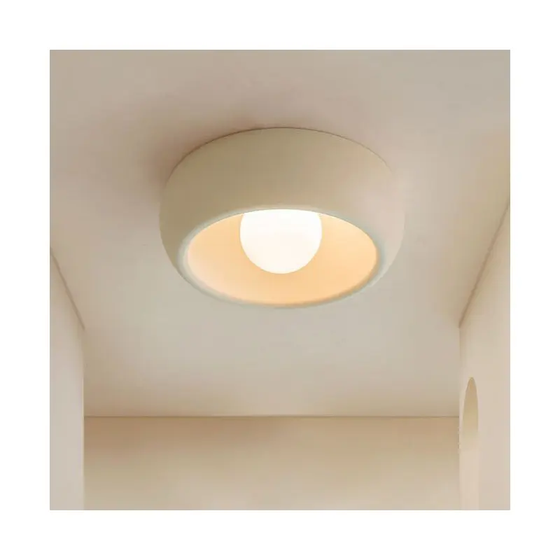 Modern Simplicity Round Cream Steel Glass LED Flush Mount Ceiling Light For Hallways