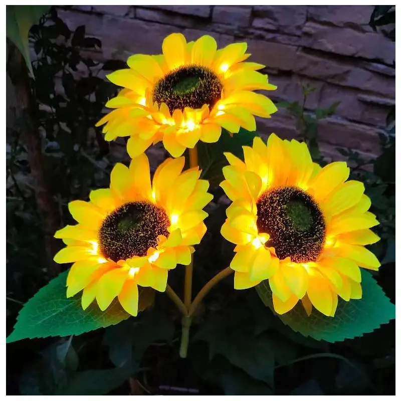 Contemporary Creative Solar Waterproof Sunflower Silk Stainless Steel LED Landscape Light Outdoor Light For Garden