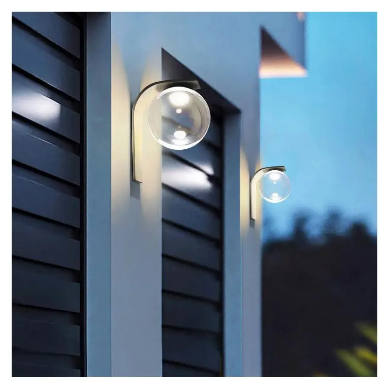 Modern Simplicity Solar Waterproof Stainless Steel Acrylic Ball Bended Arm LED Wall Sconce Lamp For Outdoor Patio
