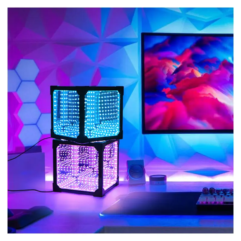 Contemporary Creative Cyberpunk 3D Rubik's Cube Acrylic USB LED Table Lamp For Bedroom