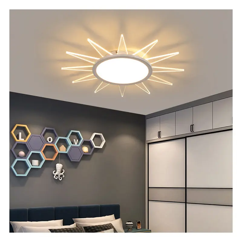 Modern Minimalist Sun Round Aluminum Acrylic LED Flush Mount Ceiling Light For Bedroom