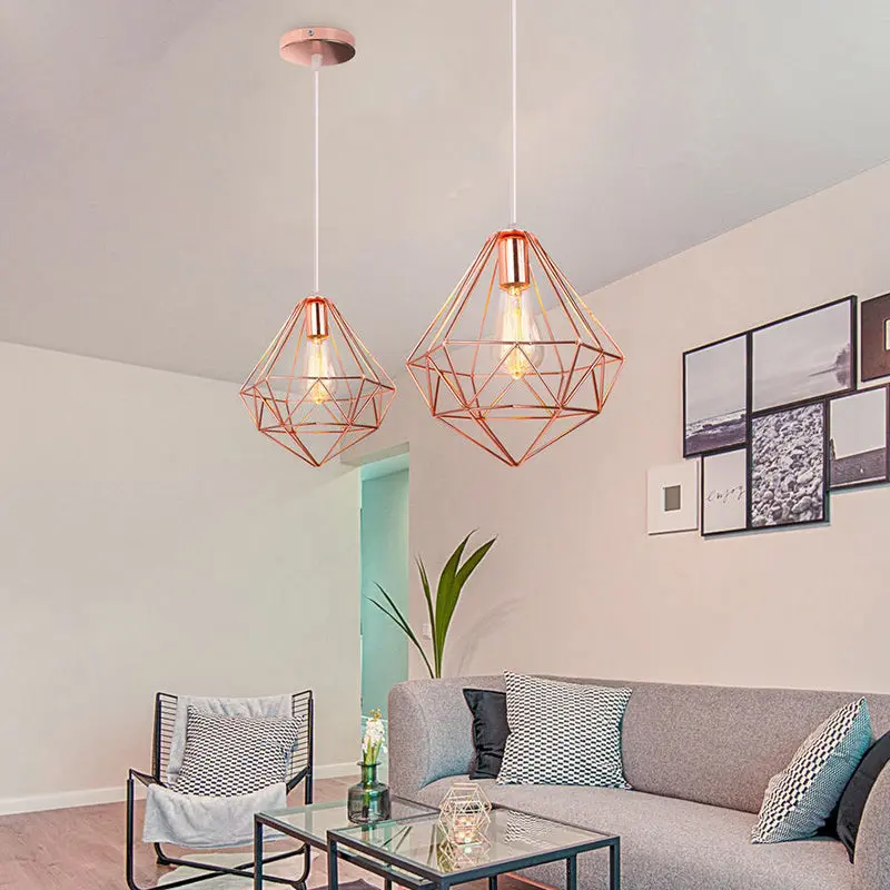 Traditional Vintage Diamond Mesh Iron 1-Light Pendant Light For Bedroom